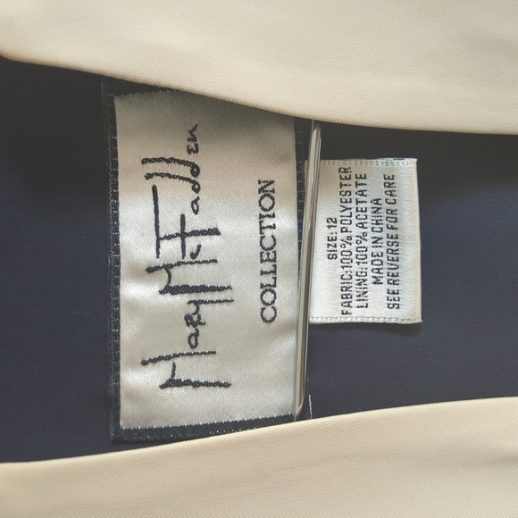 Mary McFadden Collection Dress 2 Piece Dress Suit Set 12 VTG Navy Neutral - Picture 7 of 11